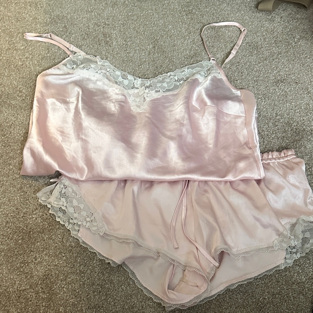 Victoria's Secret Light Pink Satin Lace Cami & Shorts Sleep Set